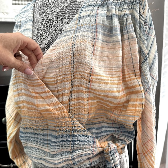 Free People Plaid Boho Crop Blouse Size M - Picture 7 of 16